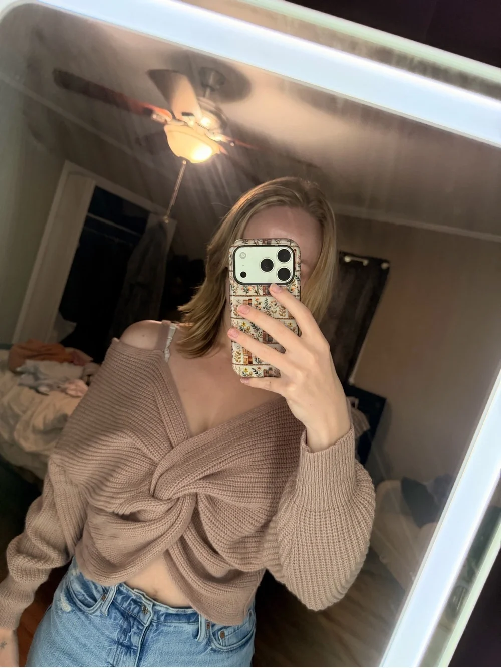 SHEIN Ribbed Knit Top - Beige
